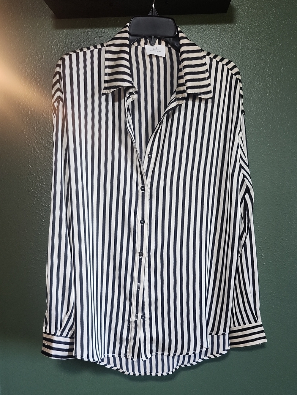 Striped Button-Up Blouse - Black & White